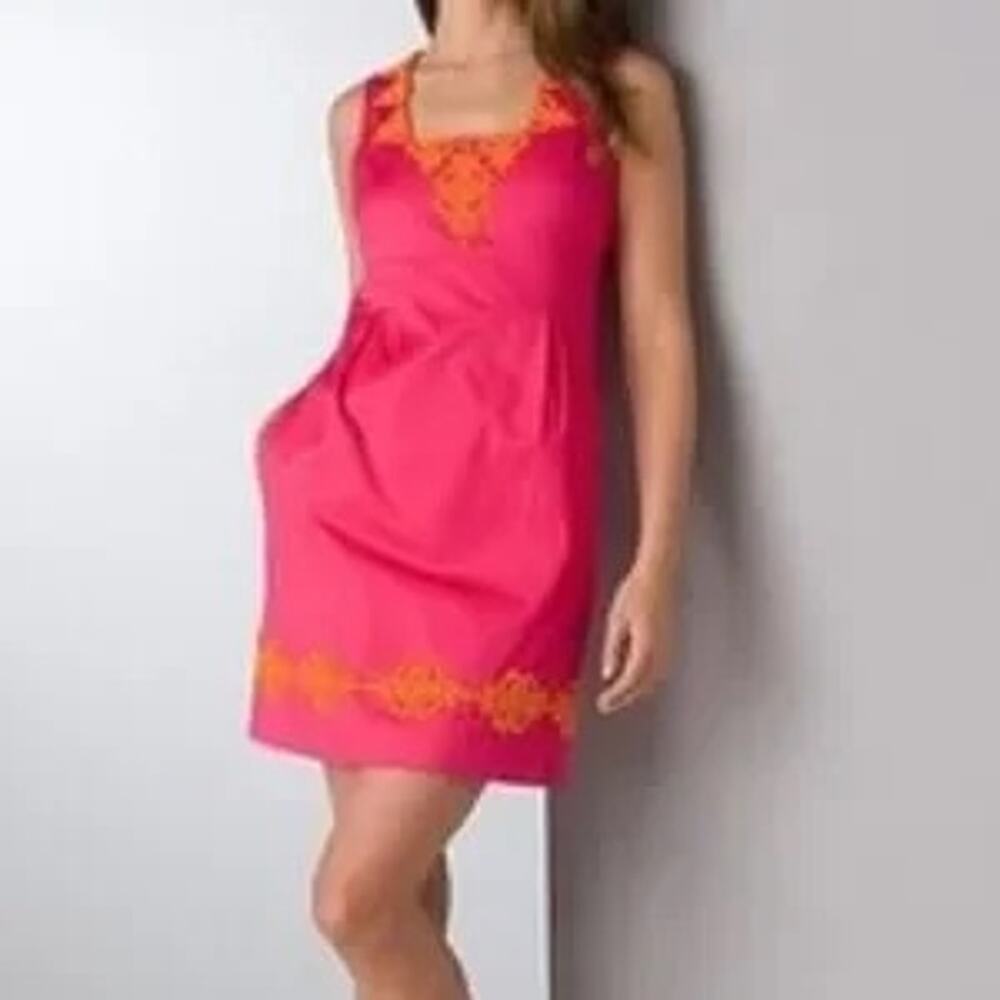 Lilly Pulitzer Morgan Dress Pink Beaded Sleeveless Cotton Summer Women 8